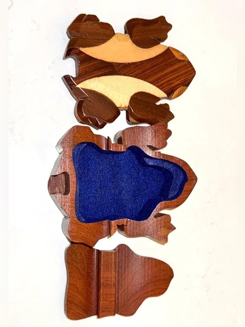 Vintage Handcrafted Wooden Frog Puzzle Box